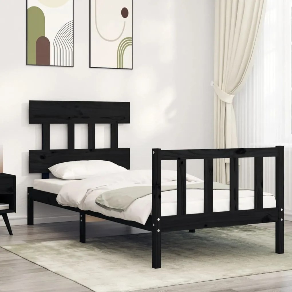 Giroletto Con Testiera Nero Small Single İn Legno Massello /