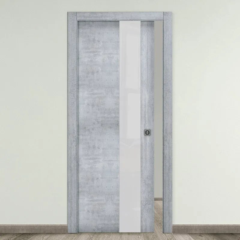 Porta scorrevole Beton Vetro rovere grigio L 80 x H 210 cm reversibile