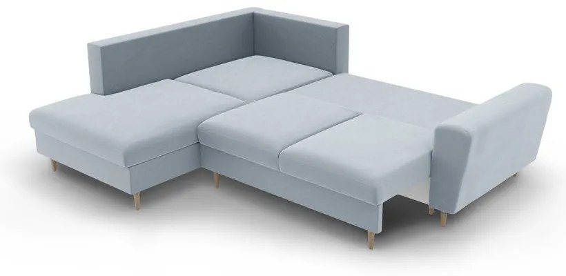 Divano angolare azzurro allungabile e con contenitore (con penisola a sinistra/a L) con rivestimento in velluto Kyoto – Cosmopolitan Design