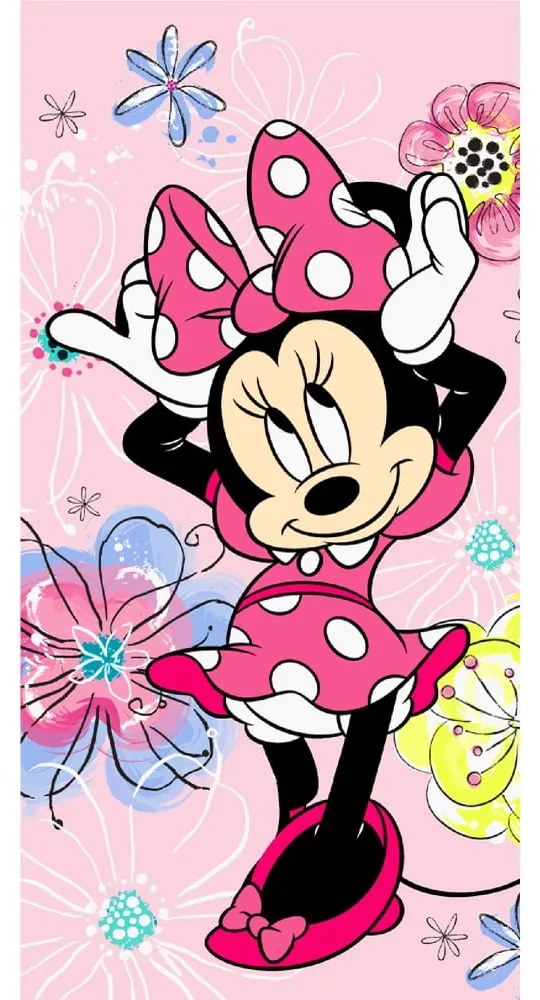 Asciugamano per bambini rosa in cotone 70x140 cm Minnie "Pink bow" – Jerry Fabrics