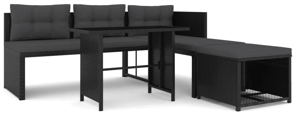 Set Divani da Giardino 4 pz in Polyrattan Nero