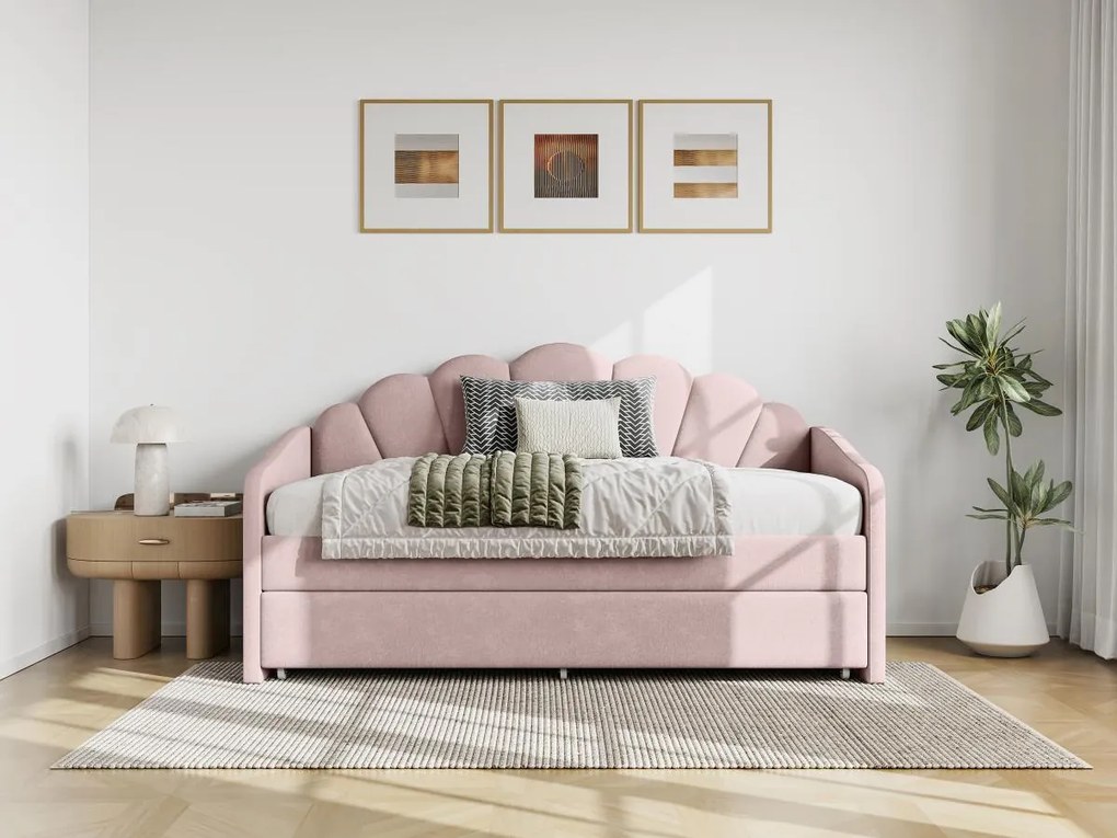 Letto a scomparsa conchiglie 2 x 90 x 190 cm Velluto - Rosa - ELUSIA