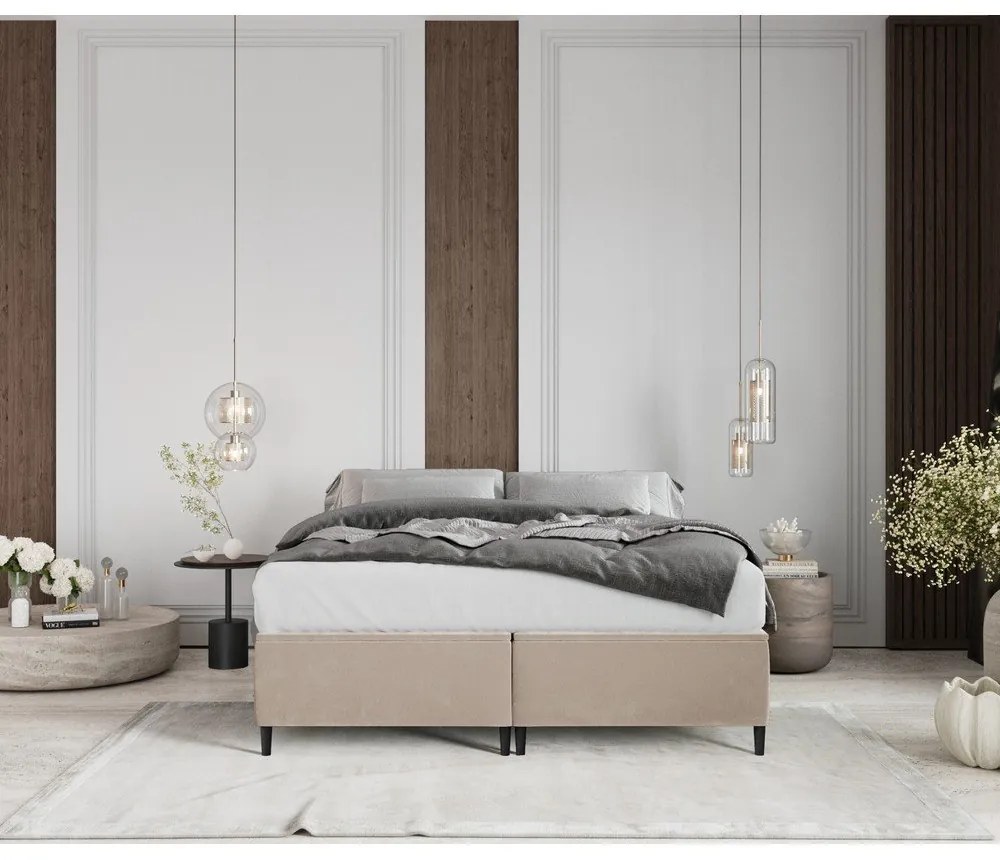 Letto matrimoniale imbottito beige con contenitore 200x200 cm Tate - Maison de Rêve