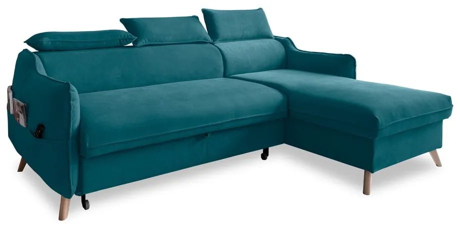 Divano letto angolare in velluto turchese (angolo destro) Sweet Harmony - Miuform