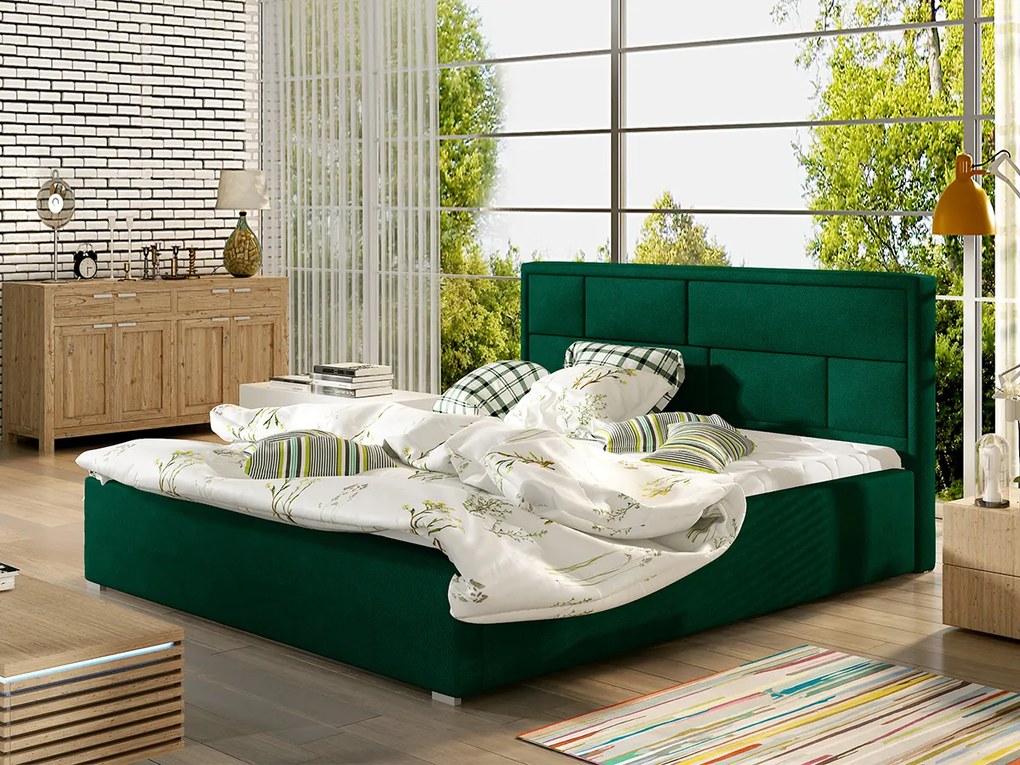 Letto matrimoniale con box contenitore Lanzarote - 160 x 200 cm , Tessuto verde