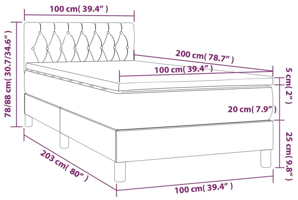 Giroletto a Molle con Materasso Grigio Scuro 100x200 cm Tessuto