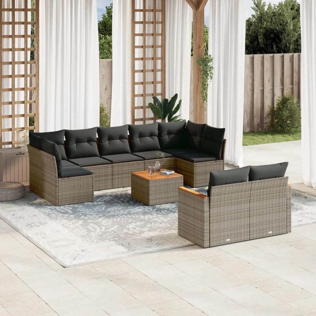 Set divano da giardino 10 pz con cuscini grigio in polyrattan