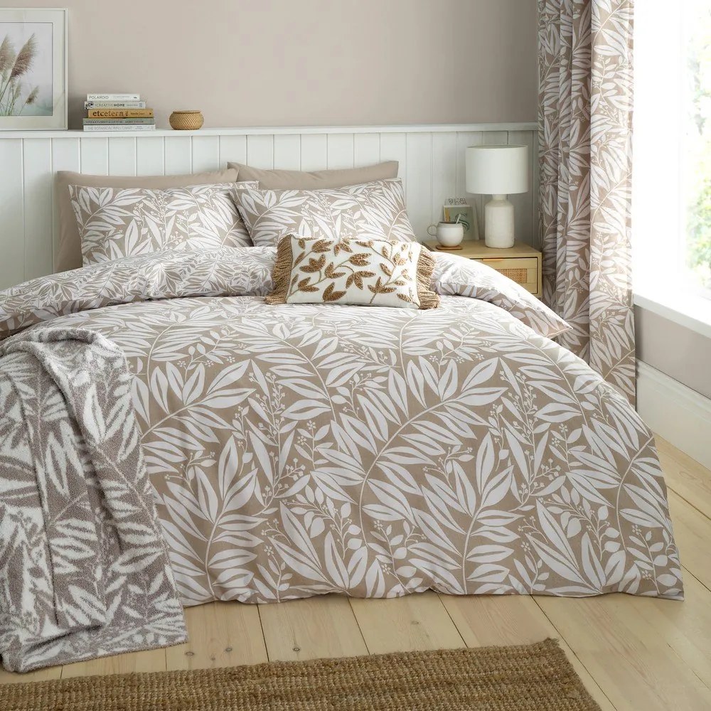 Biancheria da letto marrone chiaro per letto singolo 135x200 cm Sorrel Leaves – Catherine Lansfield
