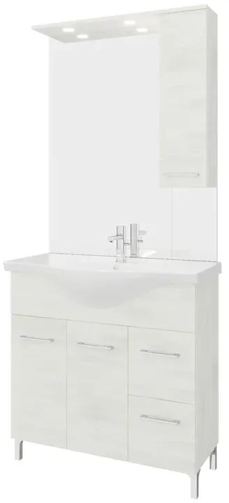 Mobile sottolavabo e lavabo con sifone Symoa per vasca centrale legno bianco in truciolare L 85 x H 81.5 x P 50.5 cm, 2 ante 2 cassetti