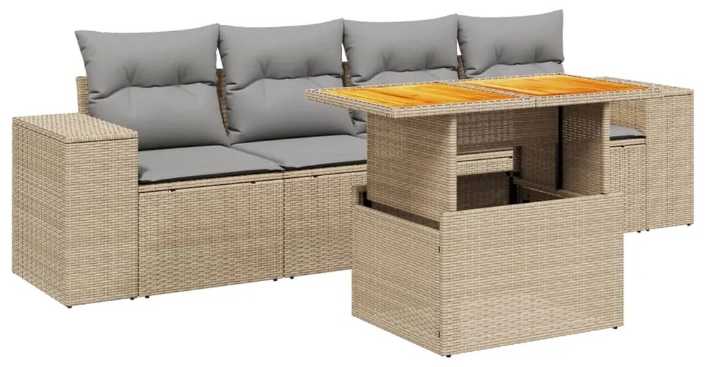 Set divano da giardino 5 pz con cuscini beige in polyrattan