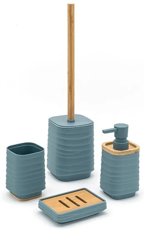 Scopino WC da appoggio turchese cobalto in abs e bambù Wave