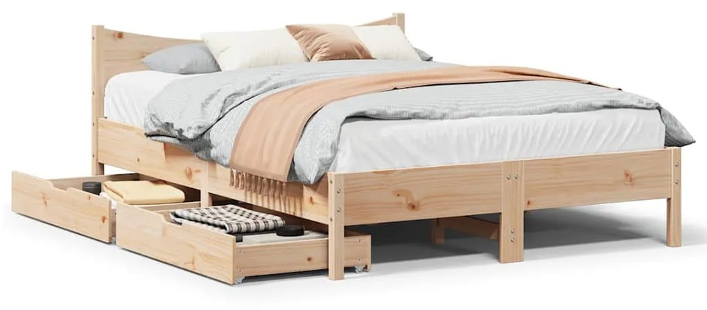 Giroletto Con Cassetti 140x190 Cm İn Legno Massello Di Pino /