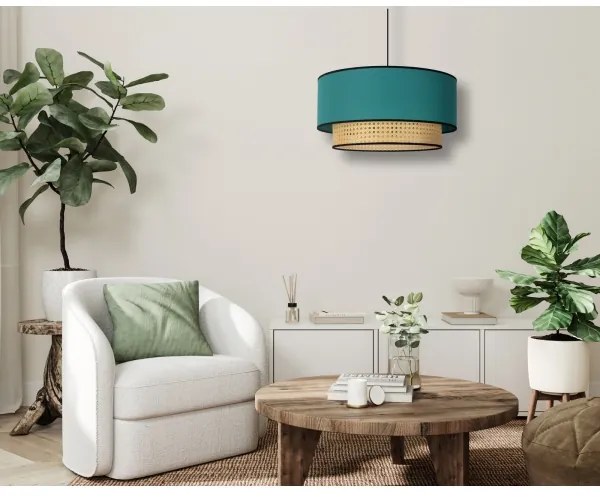 Duolla - Lampadario a sospensione con filo BOHO 1xE27/15W/230V diametro 45 cm turchese/rattan