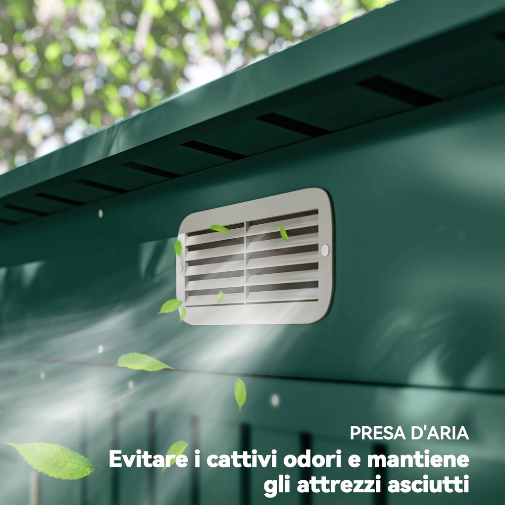 Capanno Porta Attrezzi 249x121x183 cm con 2 Prese d'Aria e Chiavistello in Acciaio Verde...