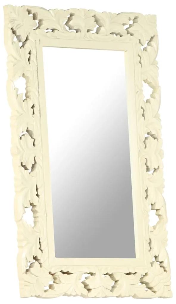Specchio Intagliato a Mano Bianco 80x50 cm in Massello di Mango