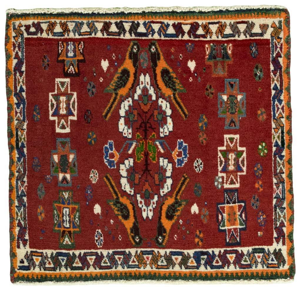 Shiraz Tappeto 60 x 60 Rosso (Iran) Annodato A Mano