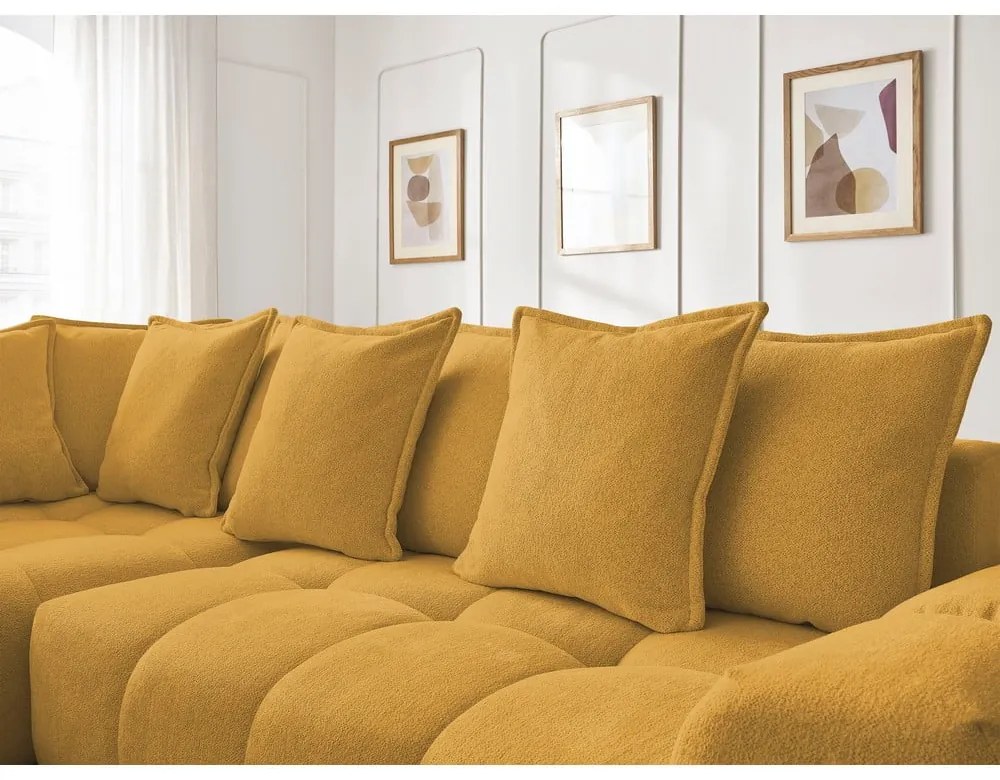 Divano angolare color senape allungabile e con contenitore (penisola a sinistra/a L) con rivestimento in ciniglia Everest – Bobochic Paris