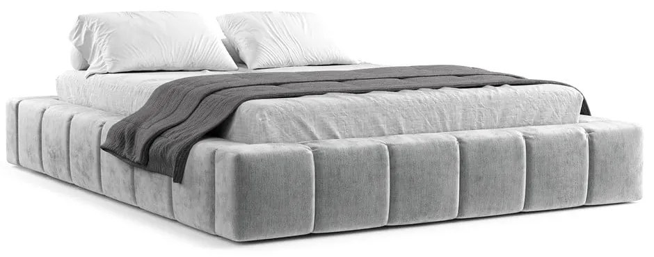 Letto matrimoniale imbottito grigio chiaro con spazio contenitivo e rete 160x200 cm Aruba L - Maison de Rêve