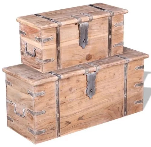 Set 2 Pezzi Cassapanca in Legno Massello di Acacia