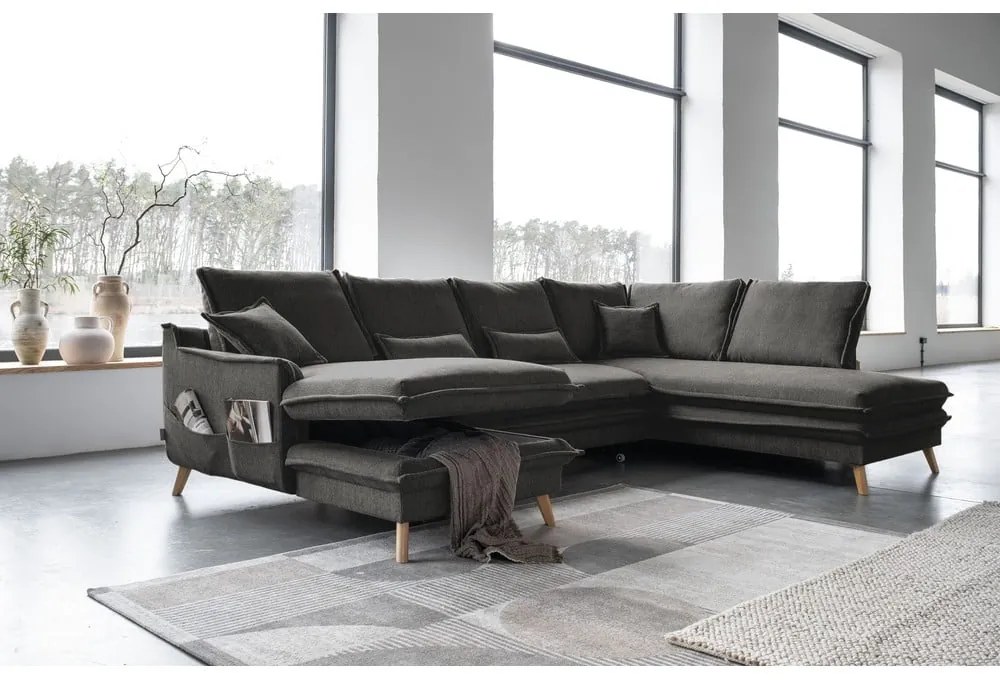 Divano letto angolare grigio scuro (angolo destro a forma di U) Charming Charlie - Miuform