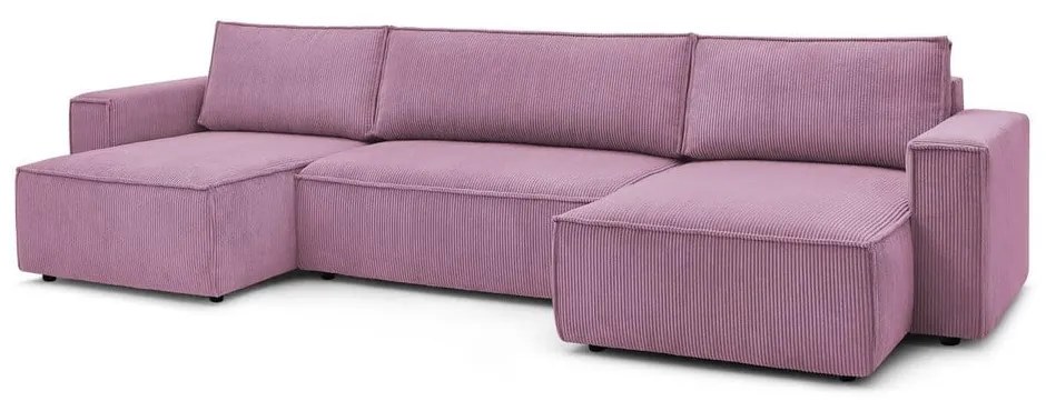 Divano letto angolare a "U" in velluto a coste rosa Nihad - Bobochic Paris