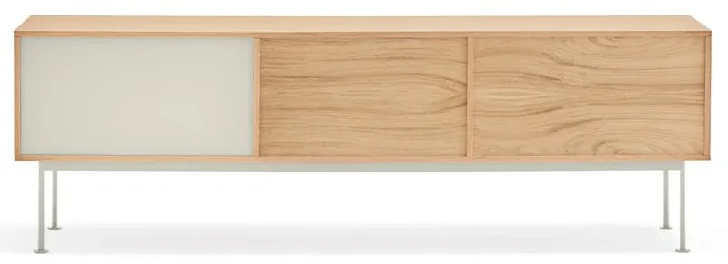 Cassettiera TV bianco crema con impiallacciatura in rovere Yoko - Teulat