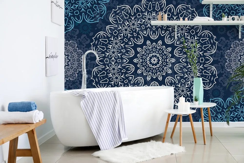 Carta da parati – Mandala blu con motivo astratto