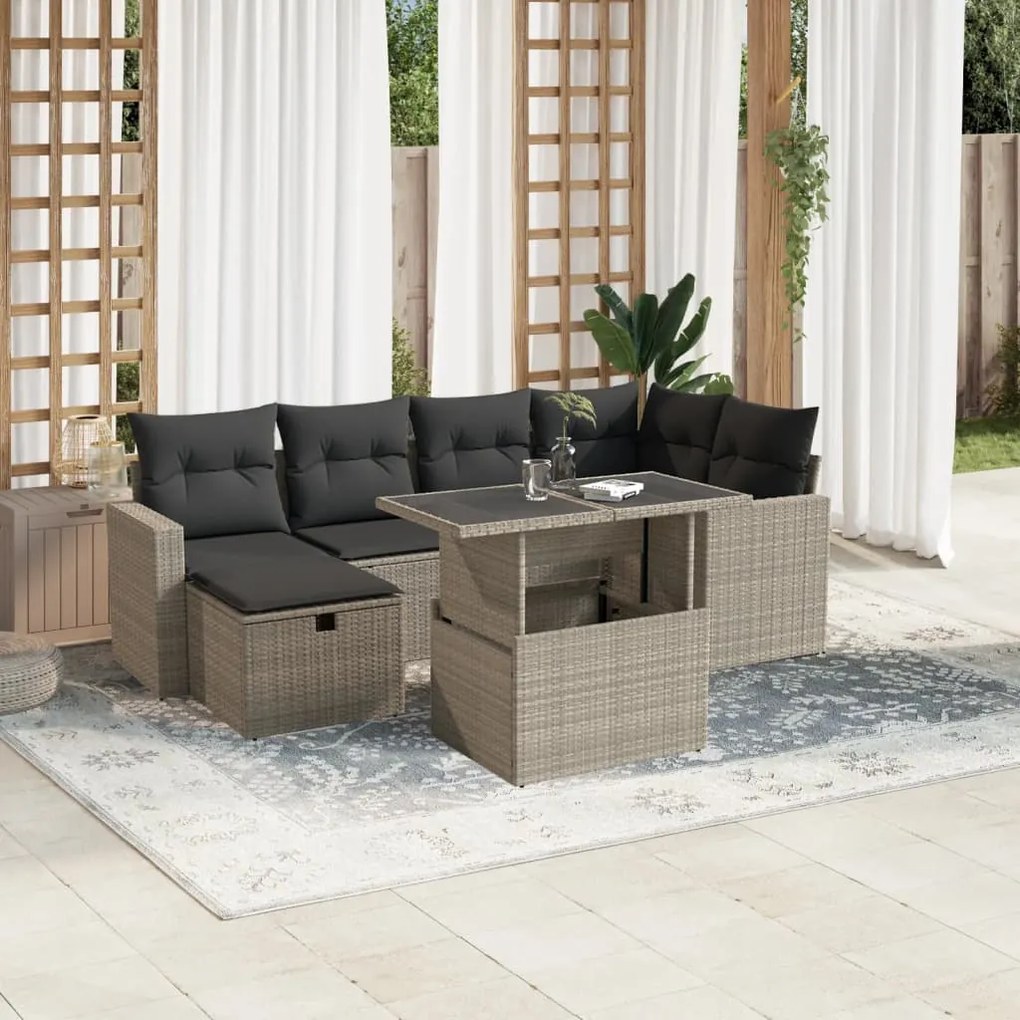 Set divani da giardino 7pz con cuscini grigio chiaro polyrattan