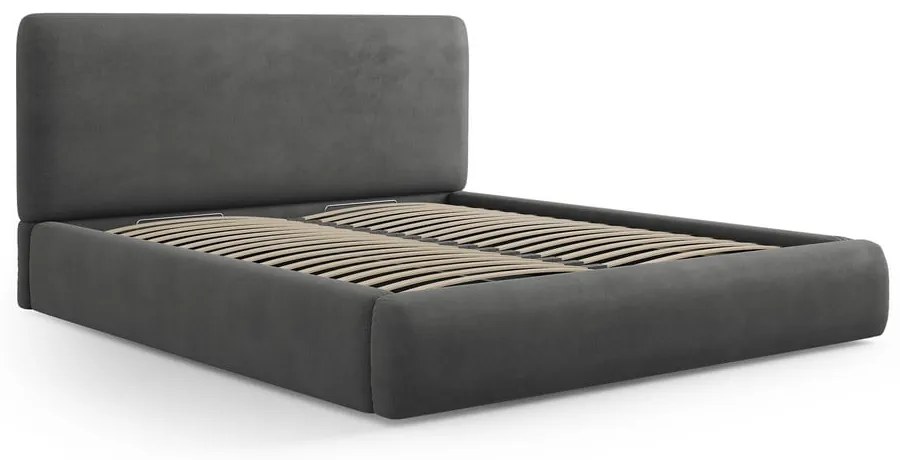 Letto matrimoniale imbottito grigio scuro con contenitore e doghe 140x200 cm Colonel - Cosmopolitan Design