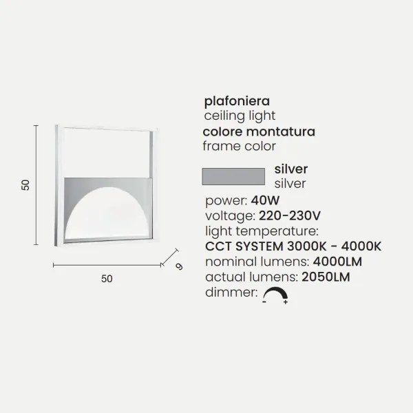Lampada plafoniera a LED 40W 50x50cm ART- moderno sistema CCT