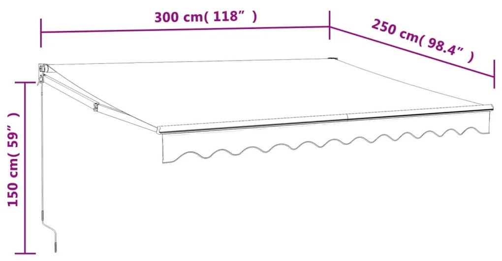 Tenda Sole Retrattile Blu e Bianca 3x2,5 m Tessuto e Alluminio