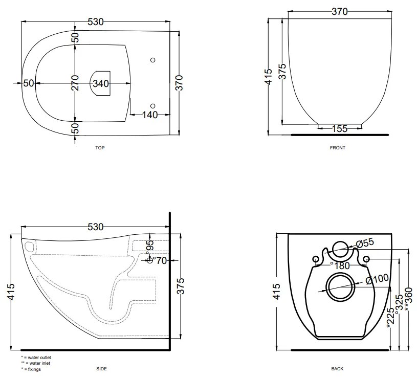 Cielo Fluid Wc Sospeso Senza Sedile Completo Di Fissaggi In Ceramica bianco Lucido