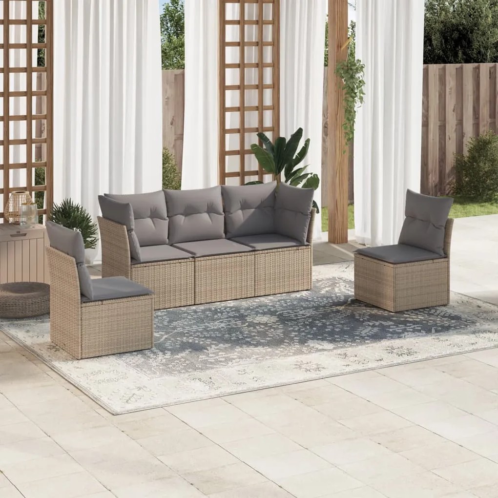 Set divano da giardino 5 pz con cuscini beige in polyrattan