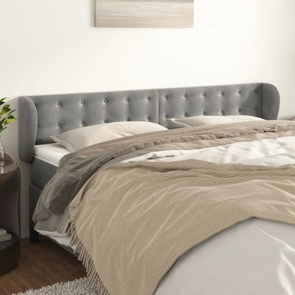 Testiera Ad Orecchio Grigio Chiaro 163x23x78/88 Cm İn Velluto /