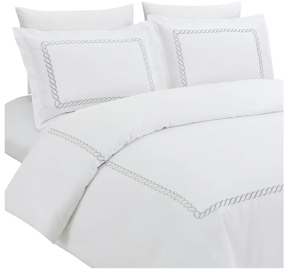 Set copripiumino e federa bianco in raso di cotone per letto singolo con lenzuolo incluso/6 pezzi 140x200 cm Whispered Serenity – Mila Home Luxury