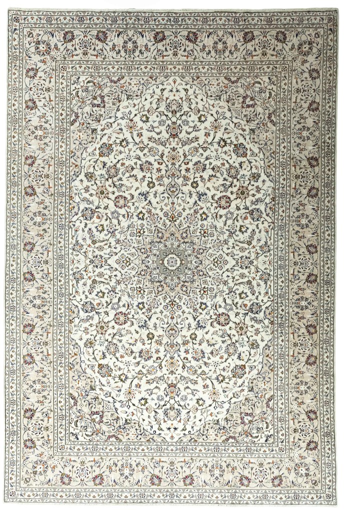 Kashan Tappeto 360 x 240 Beige (Iran) Annodato A Mano