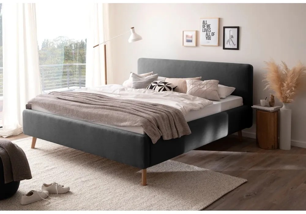 Letto matrimoniale imbottito color antracite con contenitore con rete inclusa 160x200 cm Mattis – Meise Möbel