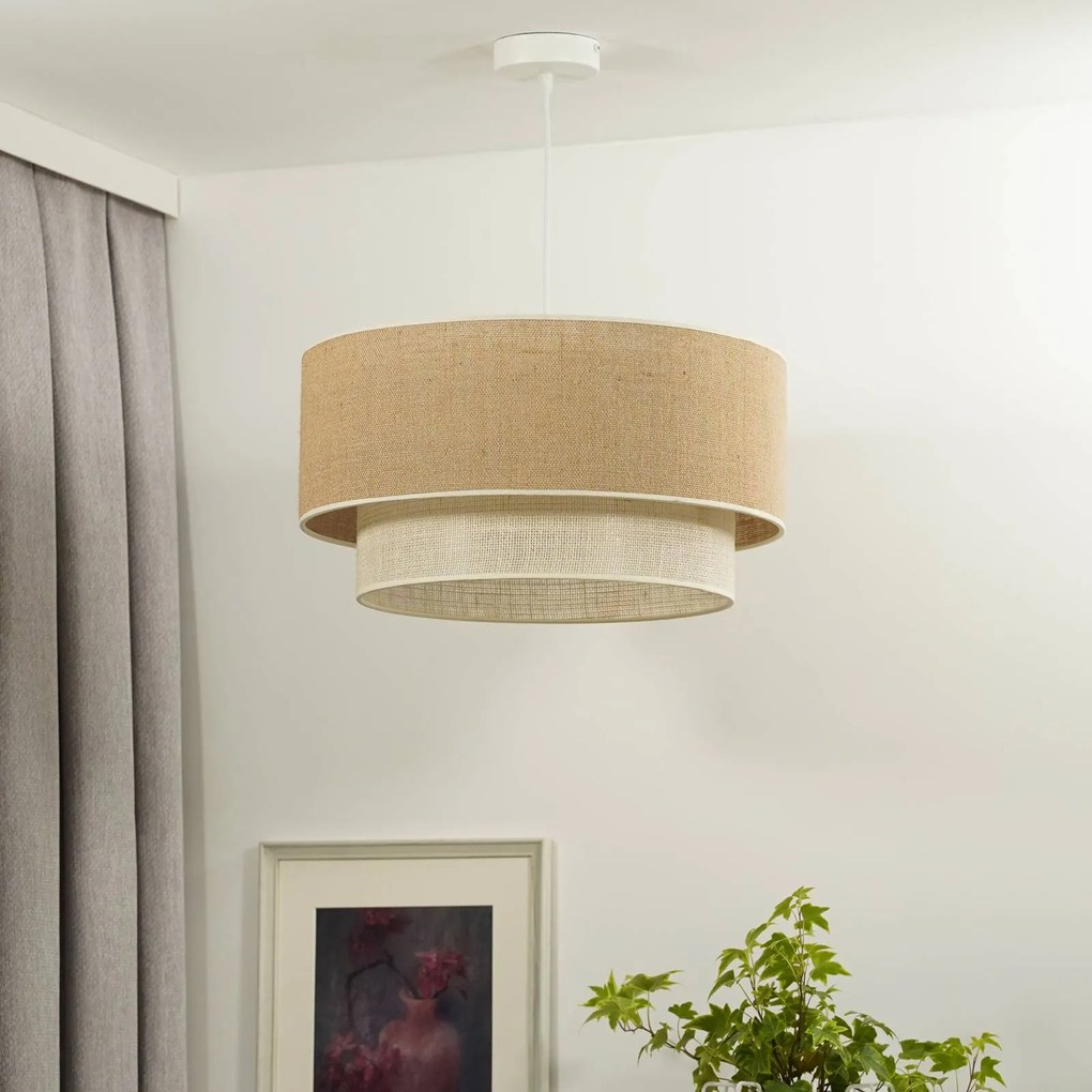 Euluna lampada a sospensione Boho in juta, marrone naturale/bianco, Ø 45 cm