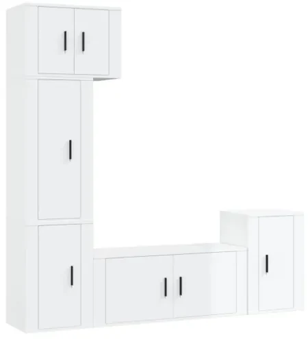 Set di Mobili Porta TV 5 pz Bianco Lucido in Legno Multistrato