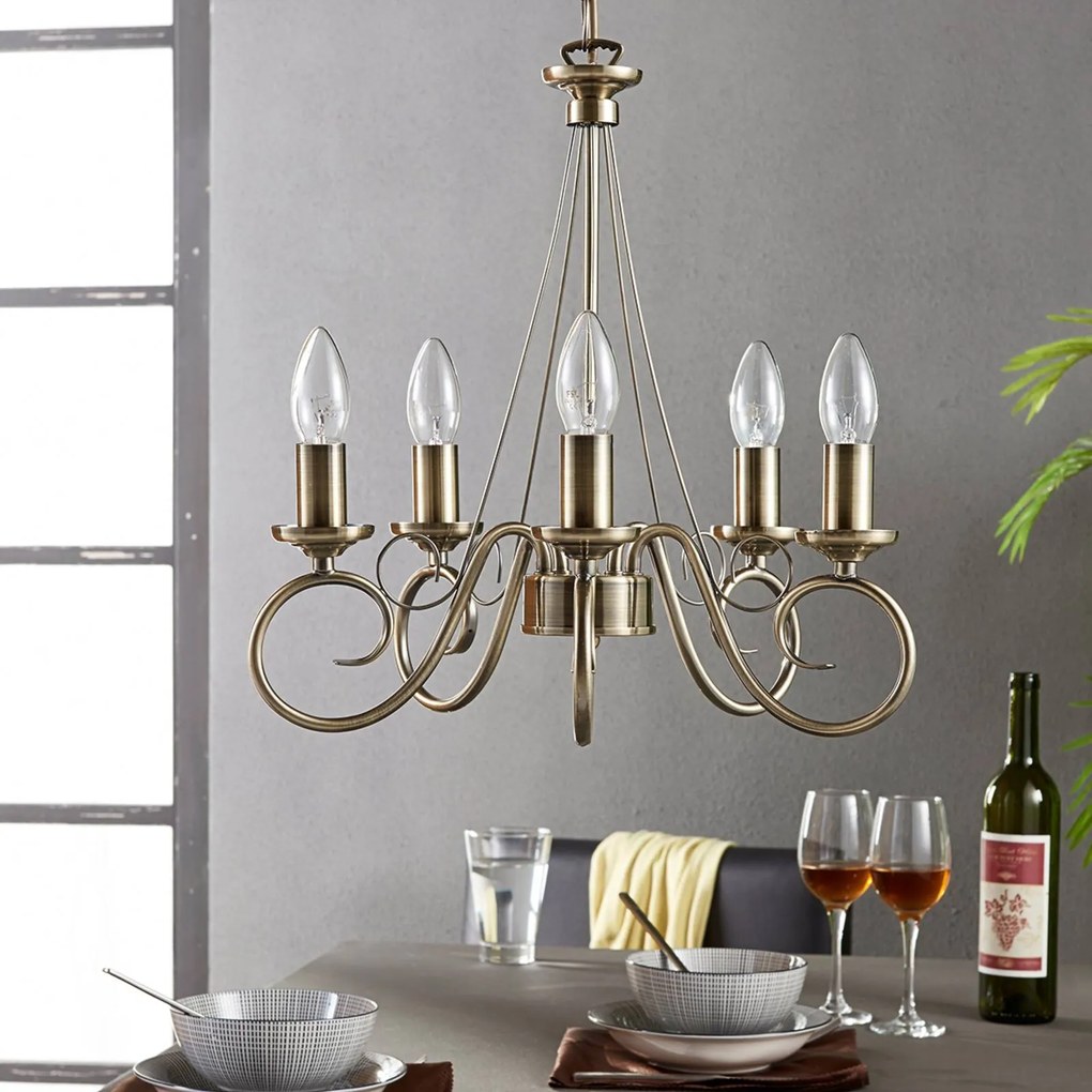 Lampadario a soffitto Marnia Lindby, dimmerabile, Bronzo / Ottone antico, Soggiorno / Sala da pranzo, Metallo, Antico, Lampadario