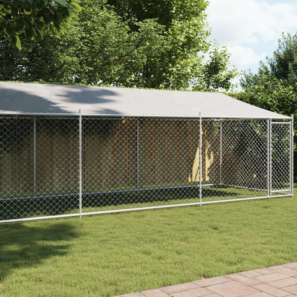 Gabbia Cani Con Tetto E Porta Grigia 8x2x2 M İn Acciaio Zincato /