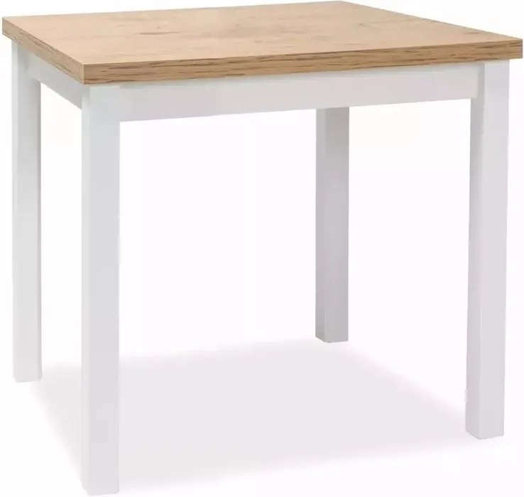 Tavolo Adam in MDF bianco opaco e piano laminato effetto rovere Lancelot – 80x80 cm