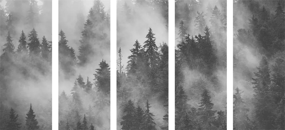 Quadri 5 pezzi – Montagne nella nebbia in bianco e nero