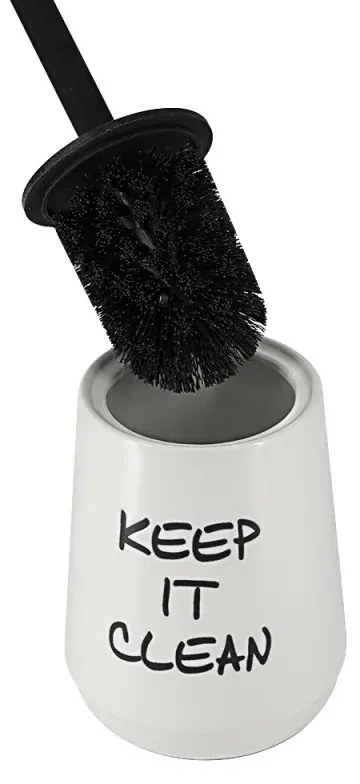 Portascopino da appoggio linea Wash in ceramica bianco con scritte nere