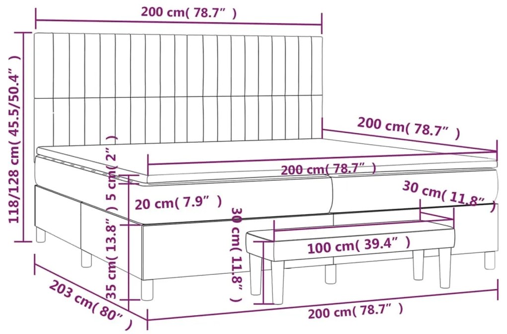 Giroletto a Molle con Materasso Grigio Scuro 200x200 cm Tessuto