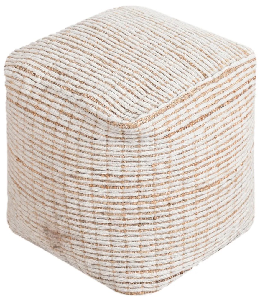 MARLENE - pouf in lana avorio con decoro 40 x 40