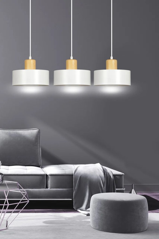 Lampadario a Sospensione in Acciaio e Legno TORIN 3 3xE27