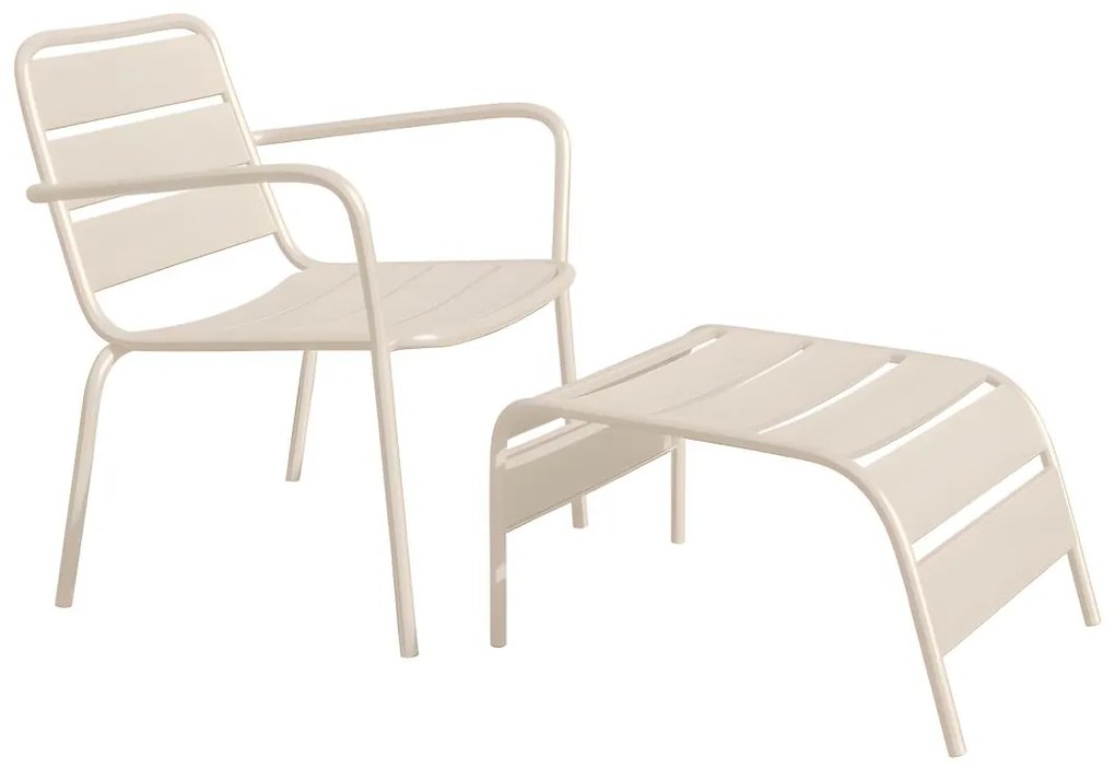 Poltrona bassa da giardino impilabile + Poggiapiedi Metallo Beige - MIRMANDE di MYLIA
