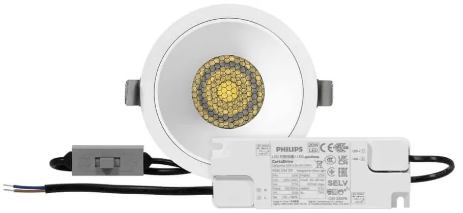 Faro da Incasso Bianco 18W, Foro Ø95mm, CCT, 15°-55° con driver Philips Colore Bianco Variabile CCT