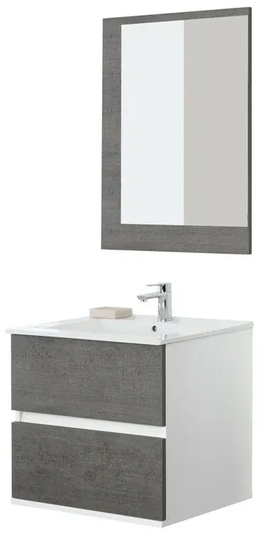 Mobile Bagno Feridras Cemento L.60xP.47xH.57 con Lavabo e Specchio
